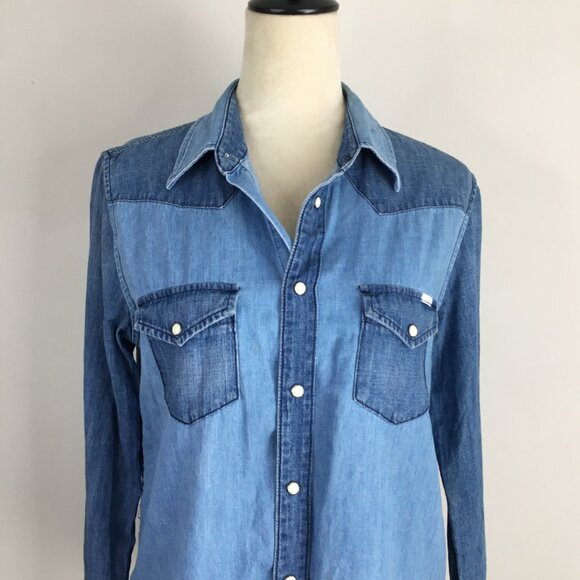 MOTHER Snap Button ALL My EX'S Picking Up The Piece Long Sleeve Chambray Shirt - Picture 5 of 16